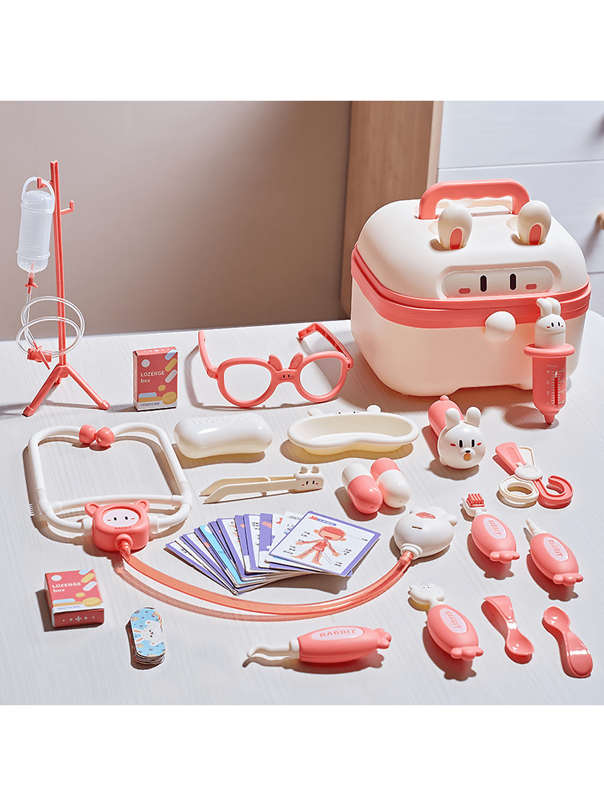 54pcs Children Doctor Playset With Pretend & Dress Up Dentist Games, Including Rabbit Medical Kit & Tooth Props, Role Play Dress Up Games Gift Box For Kids Ages 3 To 6