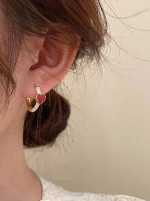 Andkiss Heart Decor Hoop Earrings