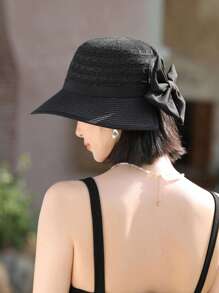 1 件女士夏季遮阳草帽，时尚简约宽檐帽，百搭蝴蝶结装饰太阳帽，适合夏季防晒，款式随机带风绳 - 彩色 - 查看 2