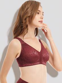 Deyllo 大码女士舒适塑形文胸，无钢圈，无衬垫 - 酒紅色 - 查看 5