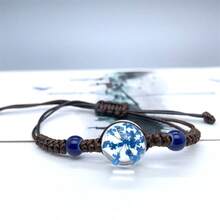 可調節搭配乾燥勿忘我花束手鍊,diy手工珠寶手鍊,創意時尚繩狀手鍊 - 白繩-玫瑰紅色 - 查看 24