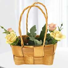 Wedding Flower Girl Basket,Wicker Rattan Flower Basket With Handle,Petal Basket Candy Storage Basket ,Rattan Box Home Decoration - Beige - View 1