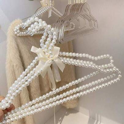 1pc Pearl Bow Decorated Clothes Hanger, Perfect For Bridal Dress, Bridesmaid Dress, Party Gown, Elegant And Non-Slip Storage Clothes Hanger With No Trace, Ins Style Wedding