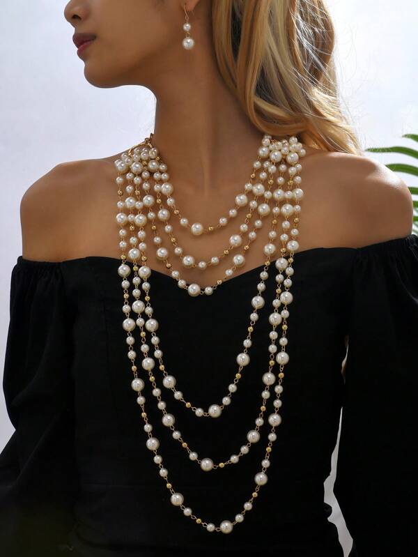 1 Pieza Collar Vintage De Perlas Multicapa, Estilo Europeo Y Americano. Un Accesorio De Moda Para Chicas Y Mujeres En Primavera Y Verano Que Se Puede Usar Con Suéteres Y Otras Prendas De Vestir Superiores