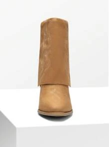 Women'S Cowboy Western Boots Pull On Fold Over Pointed Toe Chunky Heel  Embroidered Western Cowgirl Fashion Mid Calf Christmas Winter Boots - 棕色 - 查看 8