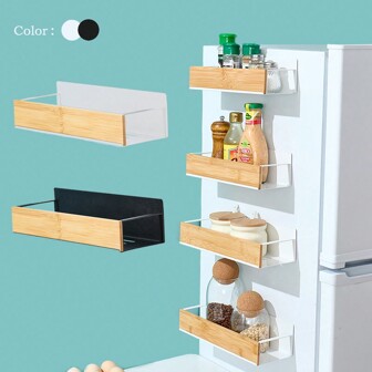 2pcs/Set,1pc Magnetic Adsorption Storage Rack ,Freely Movable Magnetic Wooden Storage Rack, Magnetic Storage Rack Magnetic Absorption Rack Wooden Storage Rack Kitchen Storage Rack Multi-Purpose Storage Rack