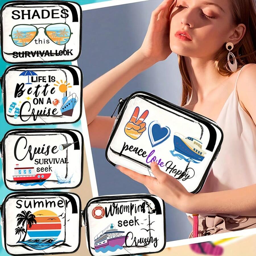 Black Nautical Print Beach Vacation Waterproof Toiletry Bag With