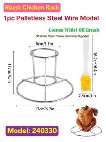 1 pièce de support à poulet, poêle pour griller le poulet au charbon de bois, fond antiadhésif épaissi, support à brochettes pliable et amovible avec 1 pièce de pinceau à badigeonner en silicone de couleur aléatoire, convient pour les réunions de famille, les barbecues en plein air, les rassemblements d'entreprise