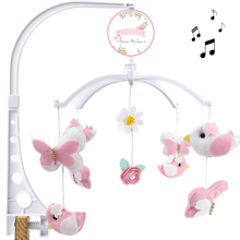 Mobile GIRATÓRIO E  Musical  giratório Brinquedo para Berço Borboleta Passaros - Rosa chiclete - Visão 2