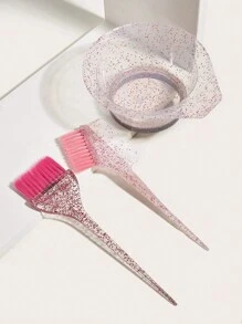 3 件套闪光透明染发刷和染发碗套装专业染发涂抹器混合油碗适用于所有发质男女，美发工具，美发产品和配件适用于理发沙龙美容旅行必需品，返校，旅行度假必需品，女士发饰 - 彩色 - 查看 2