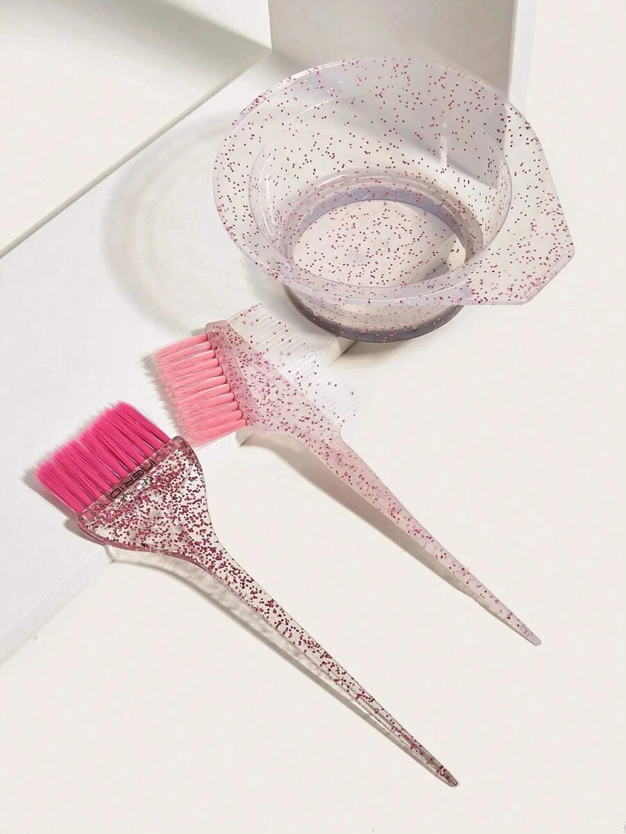 3 件套闪光透明染发刷和染发碗套装专业染发涂抹器混合油碗适用于所有发质男女，美发工具，美发产品和配件适用于理发沙龙美容旅行必需品，返校，旅行度假必需品，女士发饰