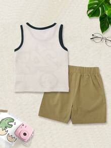 OIPOIG Bộ áo và quần short in kỹ thuật số mùa hè cho bé trai, kiểu dáng giản dị, thoải mái, thoáng khí, đơn giản nhưng vẫn thời trang. - trắng - Xem 2