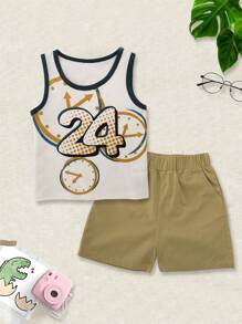 OIPOIG Bộ áo và quần short in kỹ thuật số mùa hè cho bé trai, kiểu dáng giản dị, thoải mái, thoáng khí, đơn giản nhưng vẫn thời trang. - trắng - Xem 1