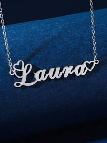 1 件简约不锈钢心形英文名字女士个性化项链适合情人节、妈妈、母亲、母亲节、礼物