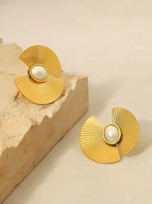 1對法式復古誇張花朵形狀耳環適合日常佩戴 - 金色 - 查看 8