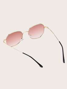 1pc Men's Metal Polygonal Frame Ombre Gradient Vintage Classic Casual Elegant Outdoor Catwalk Decor Vacation Travel Fashion Fashion Glasses Suitable For Daily Wear - Gold/pink - View 3