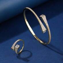 2 件手链和戒指套装，新款复古风格欧美风格全锆石手链和戒指皇家宫殿奢华珠宝配饰适合正式活动和婚礼 - 套裝珠寶首飾 - 查看 2