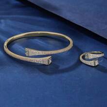 2 件手链和戒指套装，新款复古风格欧美风格全锆石手链和戒指皇家宫殿奢华珠宝配饰适合正式活动和婚礼 - 套裝珠寶首飾 - 查看 3