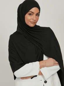 1pc Women's Solid Color Jersey Hijab Scarf, Various Sizes Available Headband For Abaya Women Veil