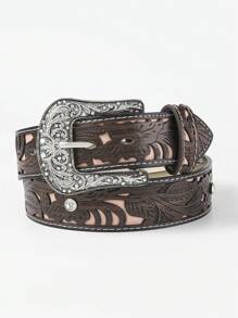 1條2023最新款式的花紋浮雕和雕刻彩色鑲嵌鑽石腰帶,可與牛仔褲、休閒褲、裙子或風衣等搭配的多功能配件 - 咖啡 - 查看 5