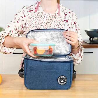 Portable Oxford Cloth Lunch Box Bag With Aluminum Foil Thickening, Insulation, Shoulder, For Lunch Box Back To School School Supplies School Bag School Essentials College Essentials Portable Summer Travel Holiday School Supplies Camping Equipment For Outdoor And Camping Camping Gear