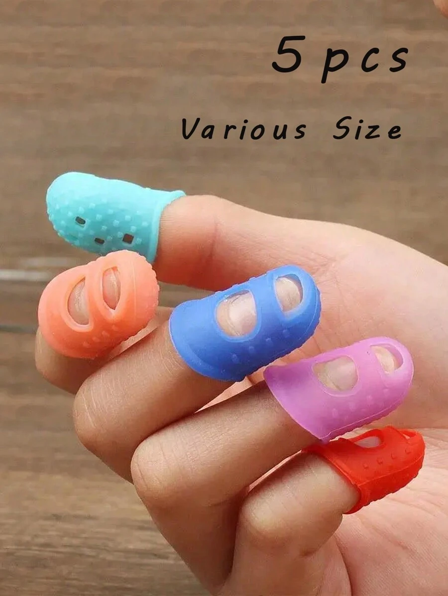 5pcs Breathable Silicone Thimble For DIY Crafts And Sewing - Silicone Finger Protective Finger Sleeve Guitar Finger Sleeve Beginner's Practice Of Using String Protectors (5 Colours,5 Size) - Multicolor - View 1