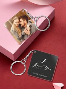 1pc Customized Photo Keychain, Engraved Photo Keychain, Personalized Photo Keychain, Customized Keychain With Photo And Name, Customized Acrylic Keychain - Square Photo - 4.5*4.5*0.25cm - View 2