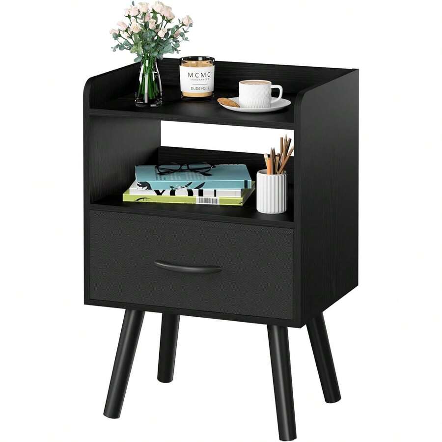 LSTUSA Night Stand With Fabric Drawer  Modern Nightstand  Bedside Tables  Mid Century Nightstands With Open Storage Shelf  Wood Bedside Table  Small Night Stands For Bedrooms  2-Tier Night Table - Nhiều màu - Xem 1