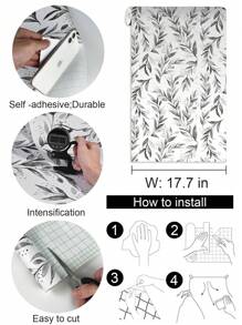 1卷45厘米宽橄榄叶自粘壁纸，防水可移除墙面装饰，适合时尚家居装饰（17.53英寸 x 118英寸） - 黑與白 - 查看 6