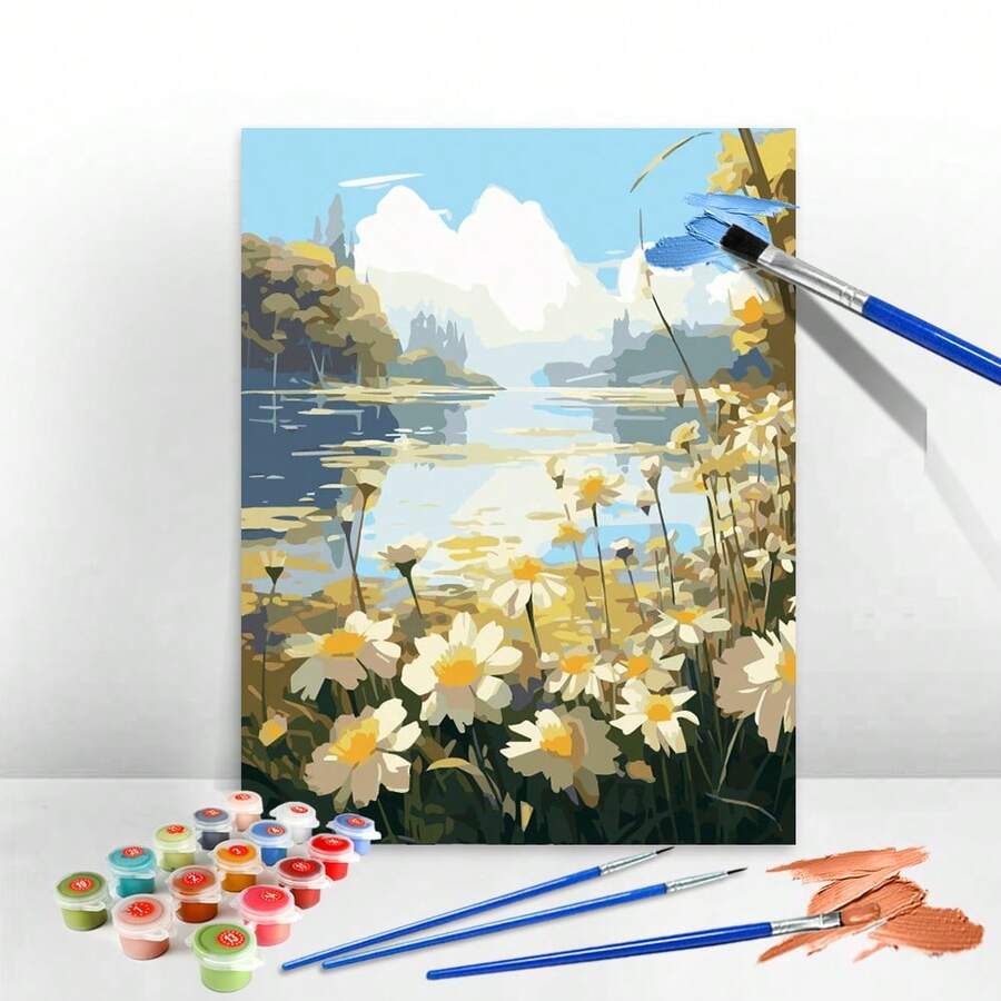 1 Miếng Khung trang trí Số Bức tranh sơn dầu Giống cúc Bên bờ biển Vẽ tranh sơn dầu Sơn Số Hoa Phong cảnh Nhà  Trang trí - màu nâu - Xem 1