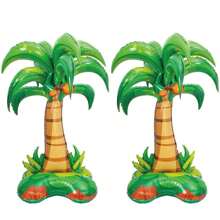 2入組-52 吋大棕櫚樹造型氣球，帶3D椰樹底座，鋁膜氣球，適用於生日、婚禮、派對裝飾，可充氣成棕櫚樹氣球，適用於成年人夏威夷宴會、夏日佈置 - 3D立體椰樹2裝 - 查看 1