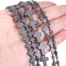 1條天然赤鐵礦石黑色啞面幾何圖案愛心立方圓珠珠寶製作配件耳環項鍊diy配件 15" - 彩色 - 查看 7