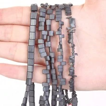 1條天然赤鐵礦石黑色啞面幾何圖案愛心立方圓珠珠寶製作配件耳環項鍊diy配件 15" - 彩色 - 查看 11