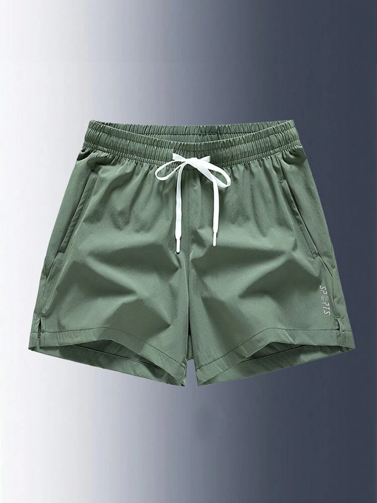 Shorts estilo novio para hombre para entrenamiento físico, baloncesto, maratón, deportes al aire libre, secado rápido, natación, playa - Verde militar - Añade 1