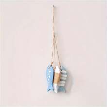 1pc Ocean Hanging Ornament Solid Wood Carving Home Decoration - Small Fish Shell Decorative Pendant - Three Striped Spotted Fish - View 6