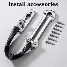 1pc Stainless Steel Anti-Theft Door Chain With Leather Protective Cover For Home And Hotel Security - Silver - View 2