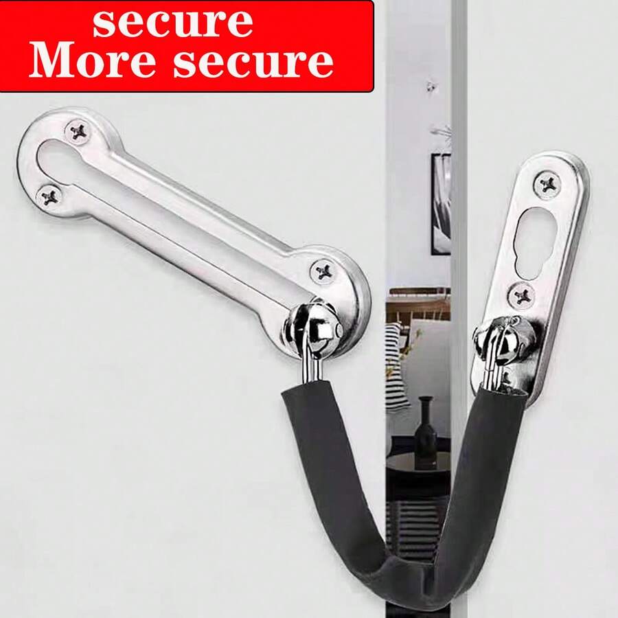 1pc Stainless Steel Anti-Theft Door Chain With Leather Protective Cover For Home And Hotel Security - Silver - View 1