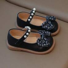 Giày da nhỏ phong cách Mori cho bé gái, giày công chúa đế mềm thắt nơ mới 2024 cho bé gái và trẻ mới biết đi ngọt ngào, đế mềm, đính ngọc trai giả - màu đen - Xem 3