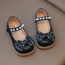 Giày da nhỏ phong cách Mori cho bé gái, giày công chúa đế mềm thắt nơ mới 2024 cho bé gái và trẻ mới biết đi ngọt ngào, đế mềm, đính ngọc trai giả - màu đen - Xem 1
