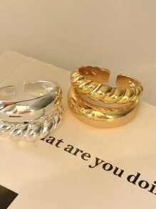 BALMORA 1pc Minimalist Personalized S925 Sterling Silver Asymmetrical Shape Double-Layer Ring Gold Color Open Rings Gift For Women Man Couples Summer Fine Jewelry