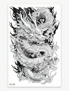 1 Sheet Waterproof & Sweatproof Non-Reflective Temporary Tattoo Sticker, Pvc Material Chinese Dragon, Suitable For Arm, Thigh, Cool & Powerful Dragon Totem, Suitable For Fashion Leader Daily Use - Black - View 2