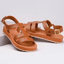 Sandália Papete Feminina Confortável Lançamento - Marrom - Visão 2