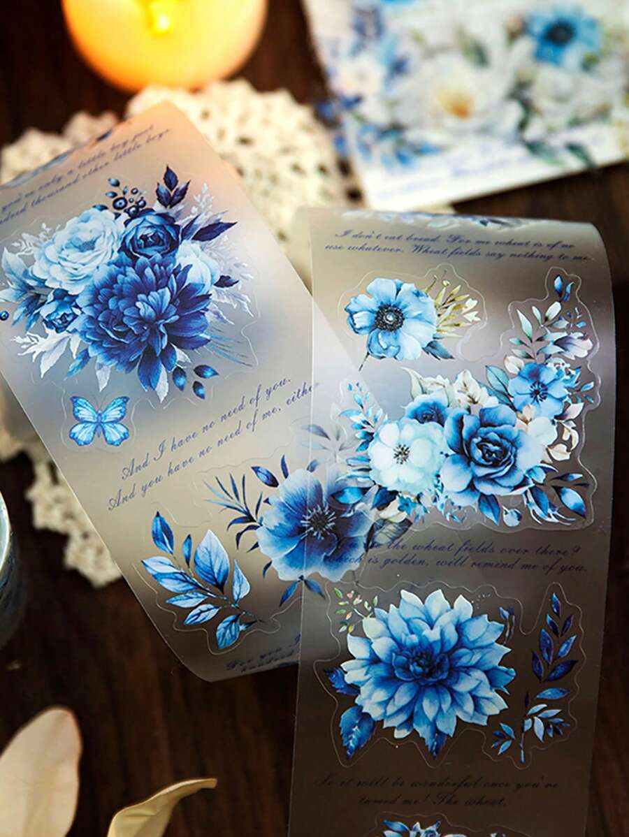 1 cuộn Mơ hồ Thú cưng Băng Kết dính , Hoa Đường bộ Loạt , Hình hoa DIY Trang trí Ruy băng Đối với Sổ lưu niệm , Quyển sổ , Điện thoại di động Loại vỏ