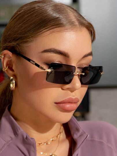 矩形无框太阳镜男/女金属复古时尚经典装饰户外旅行海滩度假防紫外线眼镜太阳镜海滩太阳镜女士海滩配饰太阳镜太阳镜色调时尚遮阳优雅装扮家庭出游旅行度假夏季海滩度假、户外、旅行