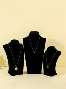 1pc Elegant Black Velvet Necklace Display Stand With Bust Model, Perfect For Boutiques And Live Streaming Events, Showcases Fashionable Necklaces, Adds Delicate Texture For Enhanced Display Performance Sun Travel Cool - Black - View 3