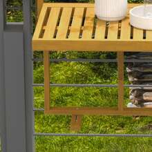 Outsunny Railing Table W/ Adjustable Height, Outdoor Hanging Table, Natural