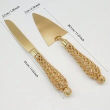 WINON 2pcs/Set Gold-Plated Alloy Hollow Out Grid & Plum Blossom Shaped Cake & Pizza Knife, Weddings & Parties & Birthdays & Baking Utensils, With Exquisite Handle Design