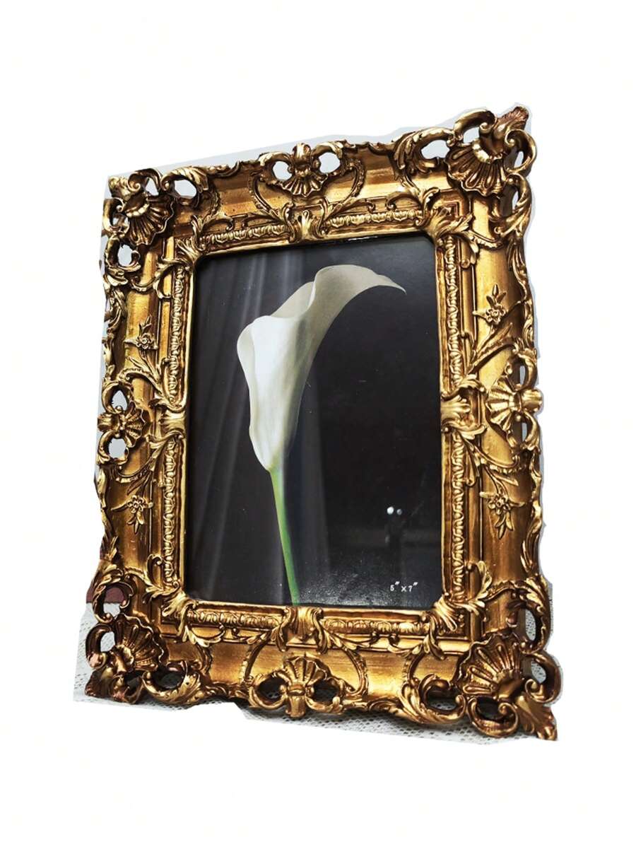 6 Inch, 7 Inch, 10 Inch Vintage Golden Carved Flower Resin Picture Frame, European Style Wall-Mounted Or Tabletop, 1pc Random Frame Gifts Birthday Graduation - Multicolor - View 1