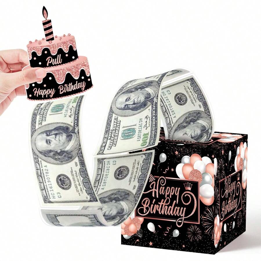 Birthday gift trolley money box black rose gold surprise money box