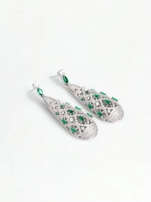 3 件/套热销水滴镂空钻石项链耳环套装适合女士订婚派对伴娘首饰套装礼物 - 白底 - 查看 6